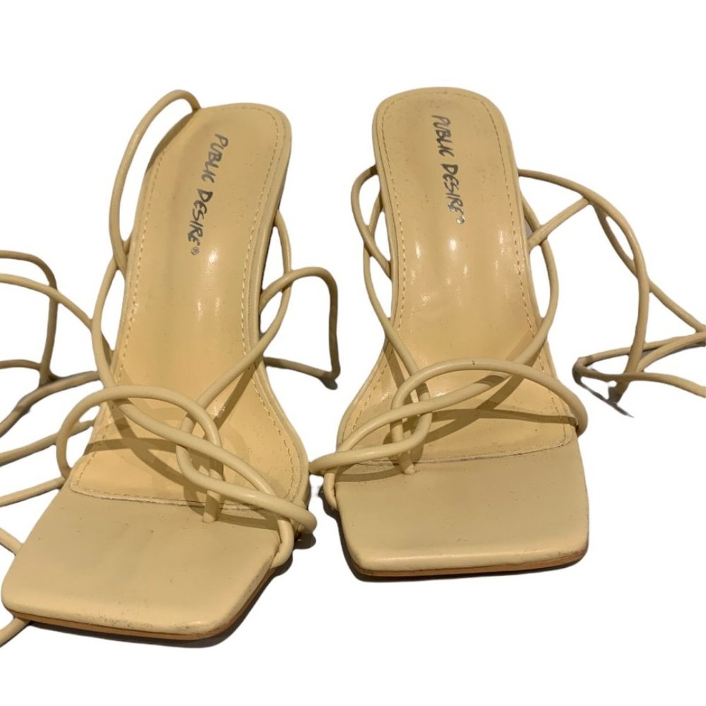 Public Desire Yellow Pu Twist Front Strappy Heel